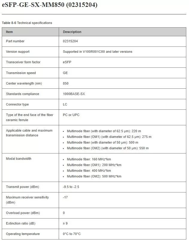 Huawei Transceiver 1Gbps eSFP-GE-SX-MM850 Bild 2